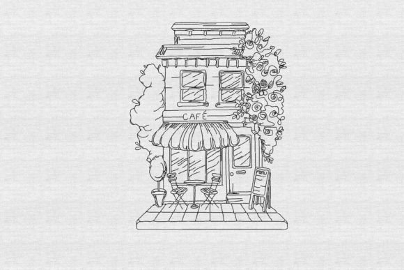 Cafe Building Sketch Embroidery Design Review
