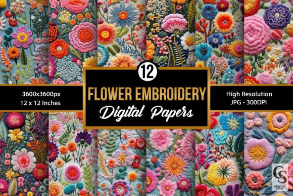 Reviewing Colorful Flower Embroidery Digital Paper