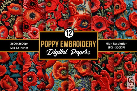 Reviewing Poppy Flowers Embroidery Digital Papers for Boutique Sweatshirts