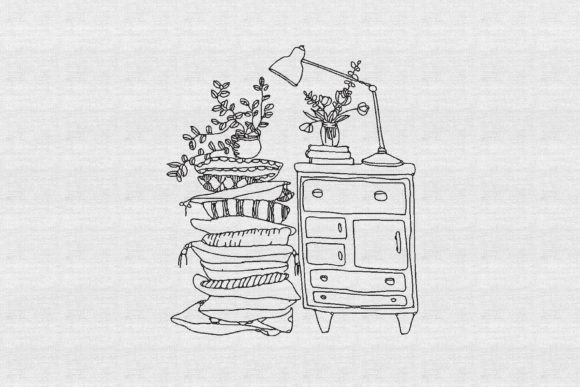 Reviewing Stack of Pillows Sketch Embroidery for Etsy